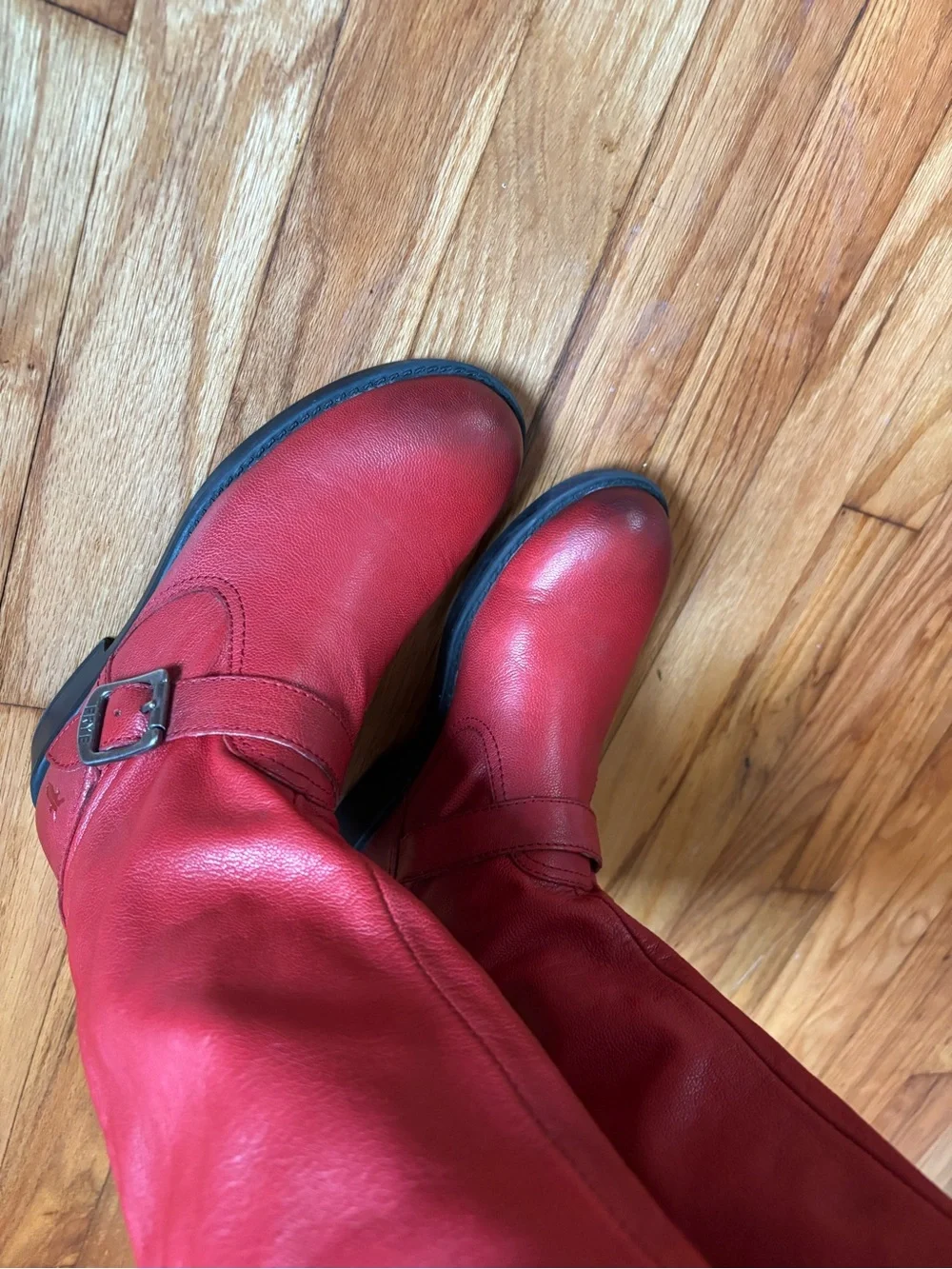 Women’s Frye Red Leather Buckle Boots